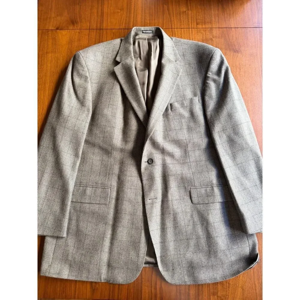 Oscar de la Renta Men's Brown Plaid Lambswool & Cashmere Sport Coat - S 52L